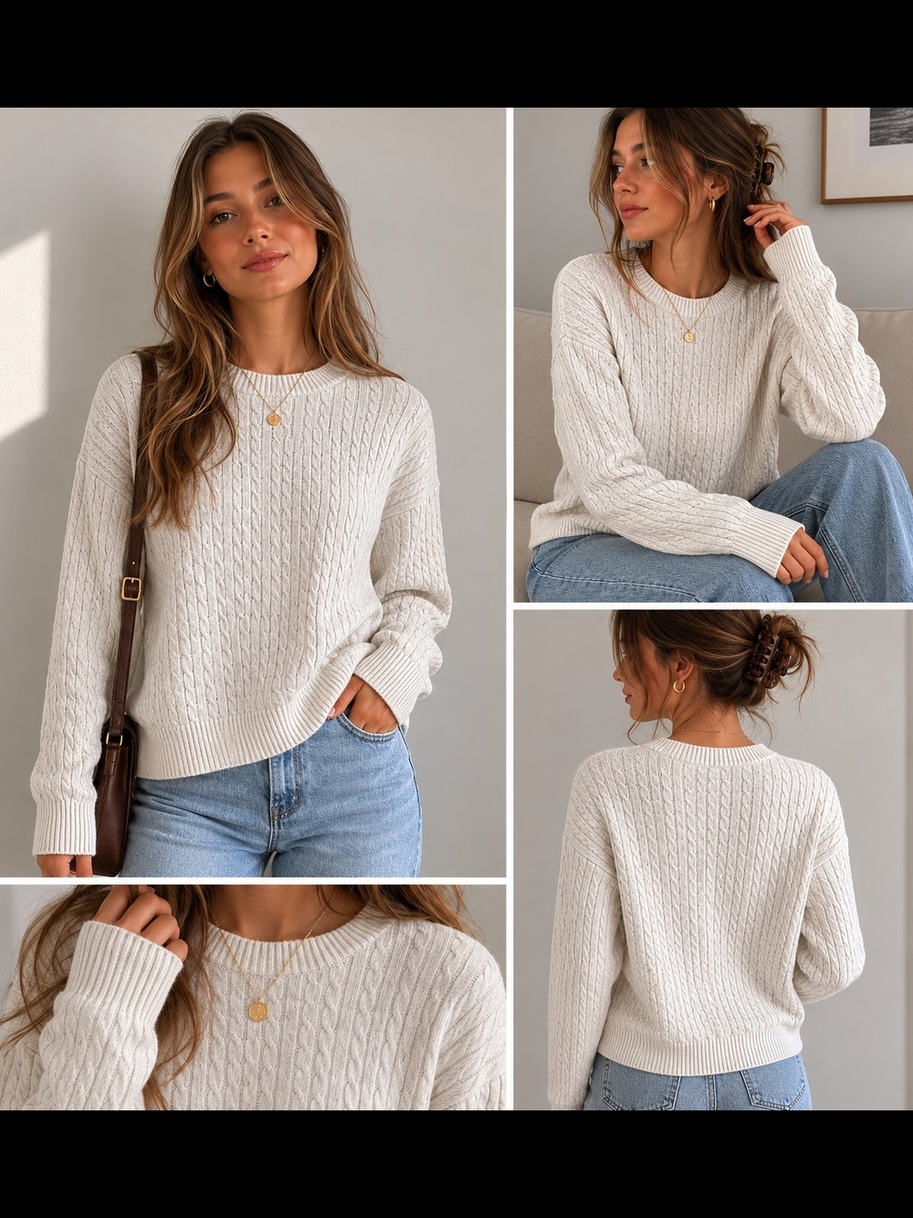 Calvin Klein Cream Cable Knit Soft Crew Sweater Size Large
